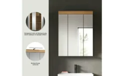 Badezimmerspiegelschrank SCHLOONSEE, Breite 60cm, 3 Spiegeltüren, 9 Fächer, 6 Einlegeböden, in verschiedenen Farben erhältlich, Badmöbel, Spiegel, Badschrank, Bad Schloonsee