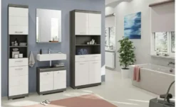 Badmöbel-Set SCHLOONSEE, 4 teilig, bestehend aus: Hochschrank, Waschbeckenunterschrank, Badspiegel, Hochschrank breit Schloonsee