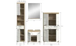 Badmöbel-Set SCHLOONSEE, 4 teilig, bestehend aus: Hochschrank, Waschbeckenunterschrank, Badspiegel, Midischrank Schloonsee