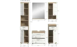 Badmöbel-Set SCHLOONSEE, 5 teilig, bestehend aus: Hochschrank, WBU, Spiegel, Unterschrank, Hängeschrank Schloonsee