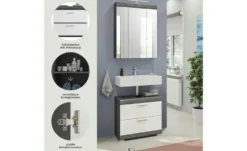 Badmöbel-Set SCHLOONSEE, 2 teilig, inklusive LED Beleuchtung, bestehend aus: Waschbeckenunterschrank, Spiegelschrank, LED Badaufsatzleuchte Schloonsee