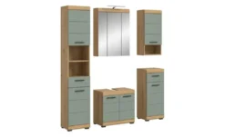 Badmöbel-Set SCHLOONSEE, 5 teilig, inklusive LED Beleuchtung, bestehend aus: Hochschrank, WBU, Spiegelschrank, Unterschrank, Hängeschrank Schloonsee