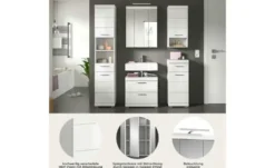 Badmöbel-Set SCHLOONSEE, 5 teilig, inklusive LED Beleuchtung, bestehend aus: Hochschrank, WBU, Spiegelschrank, Unterschrank, Hängeschrank Schloonsee