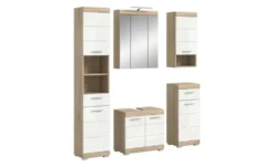 Badmöbel-Set SCHLOONSEE, 5 teilig, inklusive LED Beleuchtung, bestehend aus: Hochschrank, WBU, Spiegelschrank, Unterschrank, Hängeschrank Schloonsee