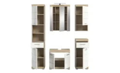 Badmöbel-Set SCHLOONSEE, 5 teilig, inklusive LED Beleuchtung, bestehend aus: Hochschrank, WBU, Spiegelschrank, Unterschrank, Hängeschrank Schloonsee