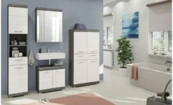 Badmöbel-Set SCHLOONSEE, 4 teilig, bestehend aus: Hochschrank, Waschbeckenunterschrank, Spiegelschrank, Midischrank Schloonsee