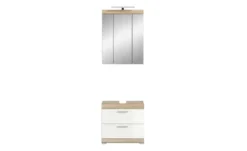 Badmöbel-Set SCHLOONSEE, 2 teilig, inklusive LED Beleuchtung, bestehend aus: Waschbeckenunterschrank, Spiegelschrank, LED Badaufsatzleuchte Schloonsee