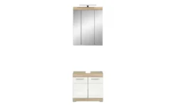 Badmöbel-Set SCHLOONSEE, 2 teilig, inklusive LED Beleuchtung, bestehend aus: Waschbeckenunterschrank, Spiegelschrank, LED Badaufsatzleuchte Schloonsee