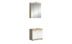 Badmöbel-Set SCHLOONSEE, 2 teilig, inklusive LED Beleuchtung, bestehend aus: Waschbeckenunterschrank, Spiegelschrank, LED Badaufsatzleuchte Schloonsee