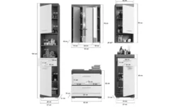 Badmöbel-Set SCHLOONSEE, 5 teilig, bestehend aus: Hochschrank, WBU, Spiegelschrank, Unterschrank, Hängeschrank Schloonsee