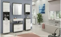 Badmöbel-Set SCHLOONSEE, 5 teilig, bestehend aus: Hochschrank, WBU, Spiegelschrank, Unterschrank, Hängeschrank Schloonsee