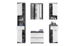 Badmöbel-Set SCHLOONSEE, 5 teilig, bestehend aus: Hochschrank, WBU, Spiegelschrank, Unterschrank, Hängeschrank Schloonsee
