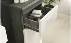 Badmöbel-Set SCHLOONSEE, 5 teilig, bestehend aus: Hochschrank, WBU, Spiegel, Unterschrank, Hängeschrank Schloonsee