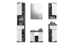 Badmöbel-Set SCHLOONSEE, 5 teilig, bestehend aus: Hochschrank, WBU, Spiegel, Unterschrank, Hängeschrank Schloonsee