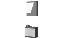 Badmöbel-Set SCHLOONSEE, 2 teilig, inklusive LED Beleuchtung, bestehend aus: Waschbeckenunterschrank, Spiegelschrank, LED Badaufsatzleuchte Schloonsee