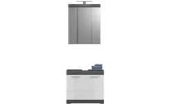 Badmöbel-Set SCHLOONSEE, 2 teilig, inklusive LED Beleuchtung, bestehend aus: Waschbeckenunterschrank, Spiegelschrank, LED Badaufsatzleuchte Schloonsee