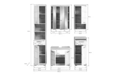 Badmöbel-Set SCHLOONSEE, 5 teilig, bestehend aus: Hochschrank, WBU, Spiegelschrank, Unterschrank, Hängeschrank Schloonsee