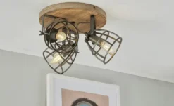 Deckenleuchte, 3-flammig, Holz/Metall Frame