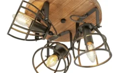 Deckenleuchte, 3-flammig, Holz/Metall Frame