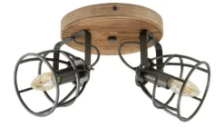 Deckenleuchte, 2-flammig, Holz/Metall Frame