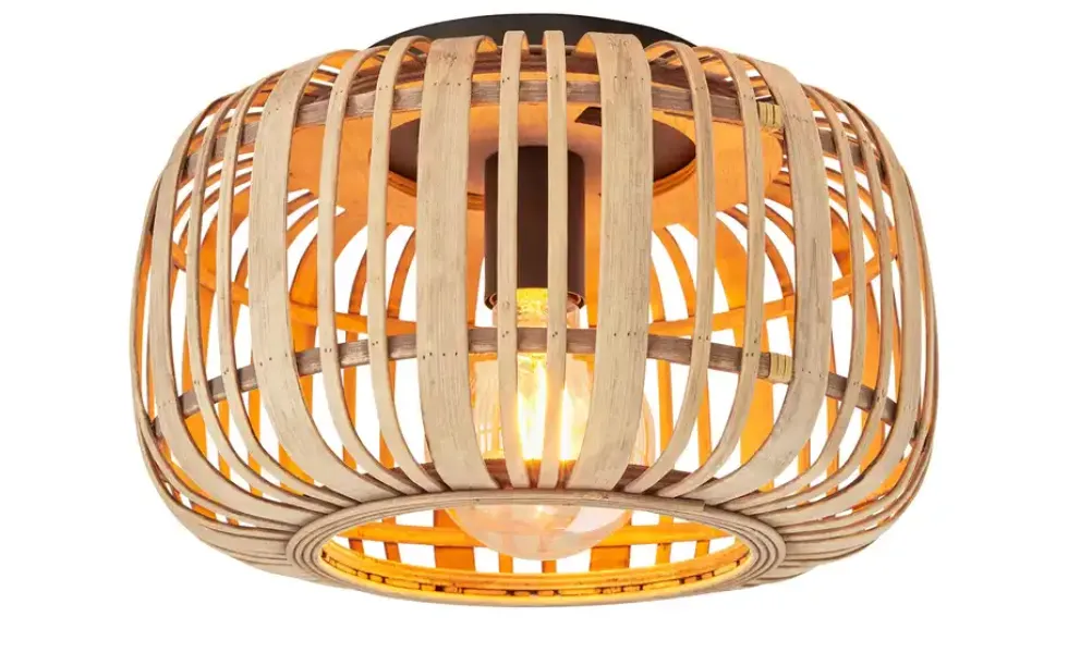 Deckenleuchte, 1-flammig. Rattanschirm `klein`