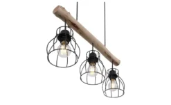 Globo Lighting Pendelleuchte, 3-flammig, Holz/ Metall Körbe Mina