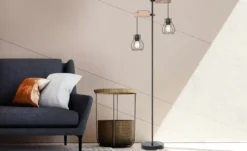 Globo Lighting Stehleuchte 2-flammig, Holz/ Metall Korb Mina