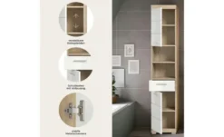 Hochschrank SCHLOONSEE, Breite 37cm, 2 Tür, 1 Schubkasten, 2 offene Fächer, MDF-Front, in verschiedenen Farben erhältlich, Badmöbel, Badschrank, Schrank, Bad Schloonsee
