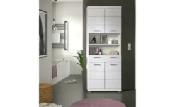 Hochschrank SCHLOONSEE, Breite 74cm, 4 Türen, 1 Schubkasten, 2 offene Fächer, MDF-Front, in verschiedenen Farben erhältlich, Badmöbel, Badschrank, Schrank, Bad Schloonsee