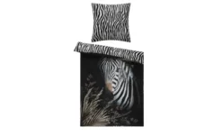 indigo Mako-Satin Wende-Bettwäsche Zebra Love