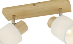KHG Deckenstrahler, 2-flammig, Holz/ Stoffschirm weiß