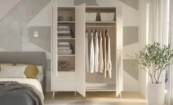 Kleiderschrank 3-türig, Salbeigrün, mit Einlegeböden Hemsby