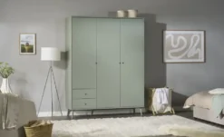 Kleiderschrank 3-türig, Salbeigrün, mit Einlegeböden Hemsby