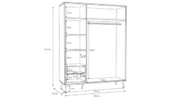 Kleiderschrank 3-türig, Weiß, mit Einlegeböden Hemsby