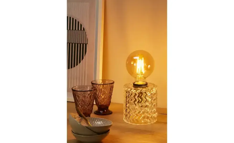 levelone Tischleuchte, 1-flammig, Glas in Wellen-Optik