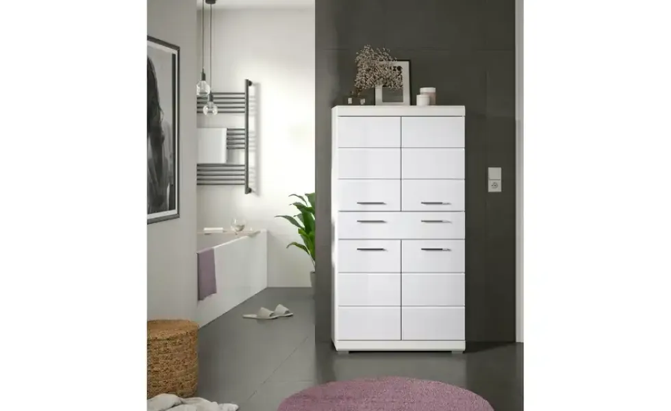 Midischrank SCHLOONSEE, Breite 74cm, 4 Türen, 1 Schubkasten, 4 Fächer, MDF-Front, in verschiedenen Farben erhältlich, Badmöbel, Badschrank, Schrank, Bad Schloonsee