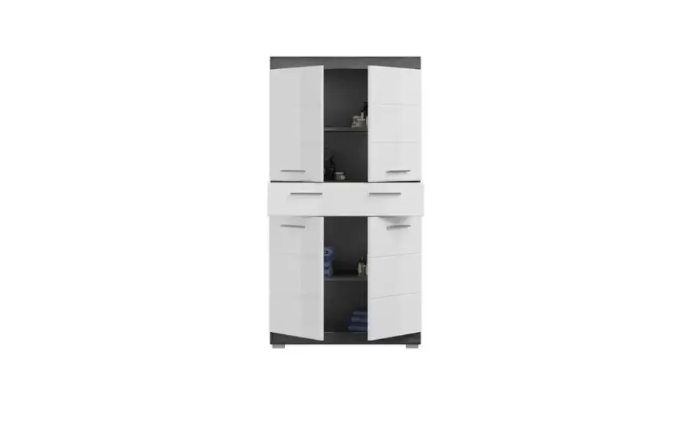 Midischrank SCHLOONSEE, Breite 74cm, 4 Türen, 1 Schubkasten, 4 Fächer, MDF-Front, in verschiedenen Farben erhältlich, Badmöbel, Badschrank, Schrank, Bad Schloonsee