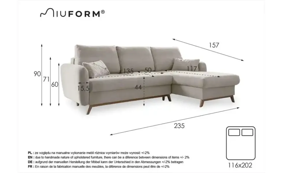Miuform Ecksofa mit Schlaffunktion Scandic Lagom