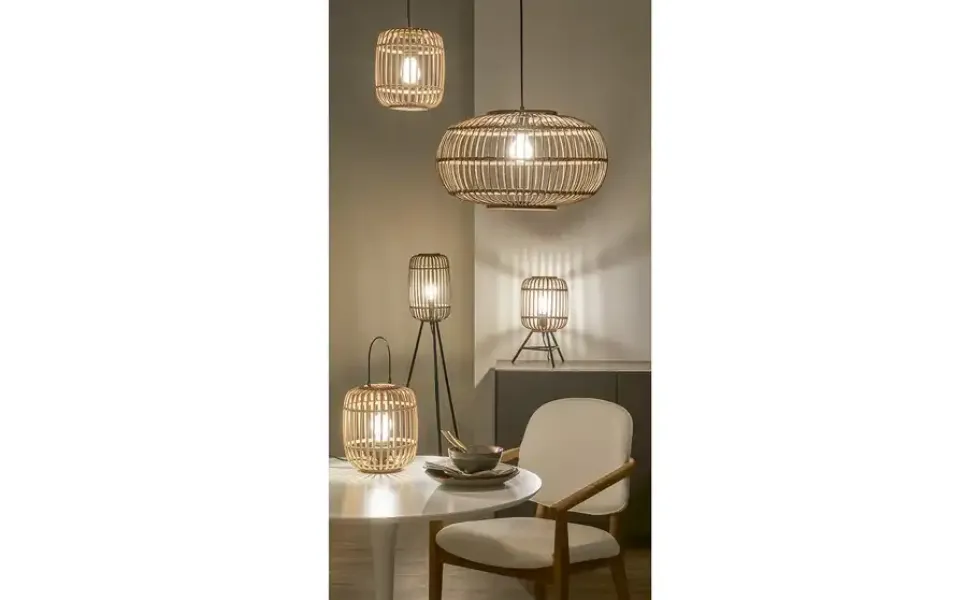 Pendelleuchte, 1-flammig, Holzlamellen Woven