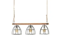 Pendelleuchte, 3-flammig, Metall / Holz schwarz Frame