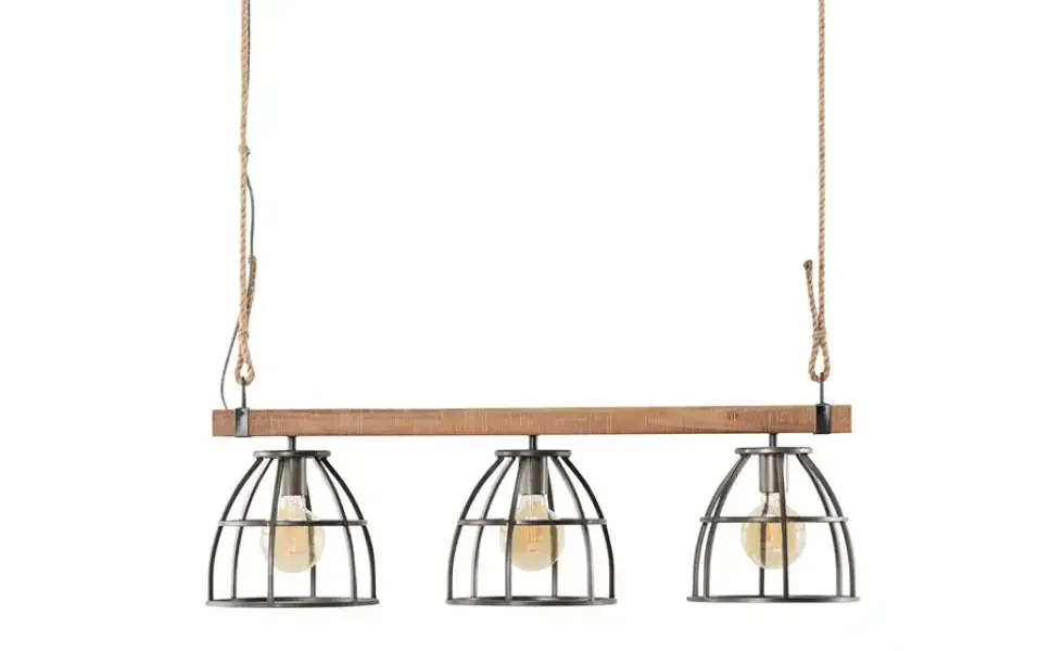 Pendelleuchte, 3-flammig, Metall / Holz schwarz Frame