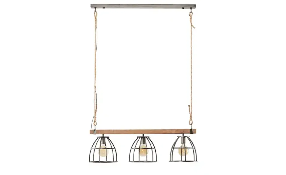 Pendelleuchte, 3-flammig, Metall / Holz schwarz Frame