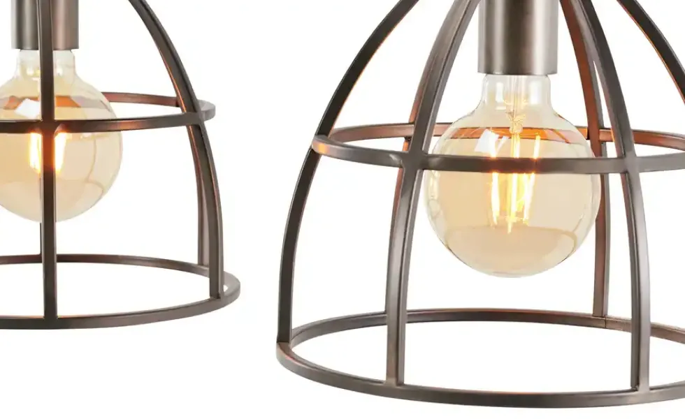 Pendelleuchte, 3-flammig, Metall / Holz schwarz Frame