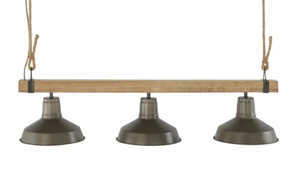 Pendelleuchte, 3-flammig, schwarz/Holz mit Tau Max