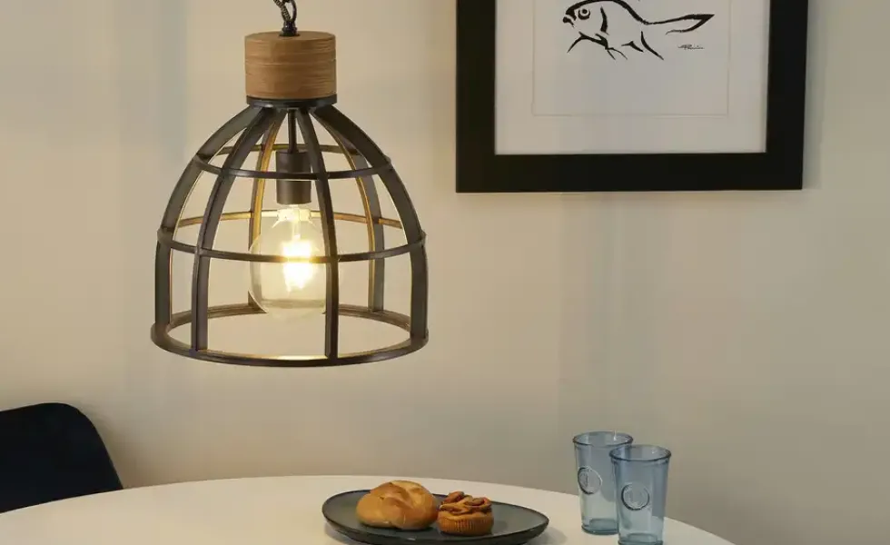 Pendelleuchte, 1-flammig, schwarz/holzfarben