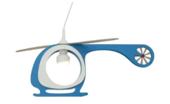 Pendelleuchte Hubschrauber Holz blau, weiß