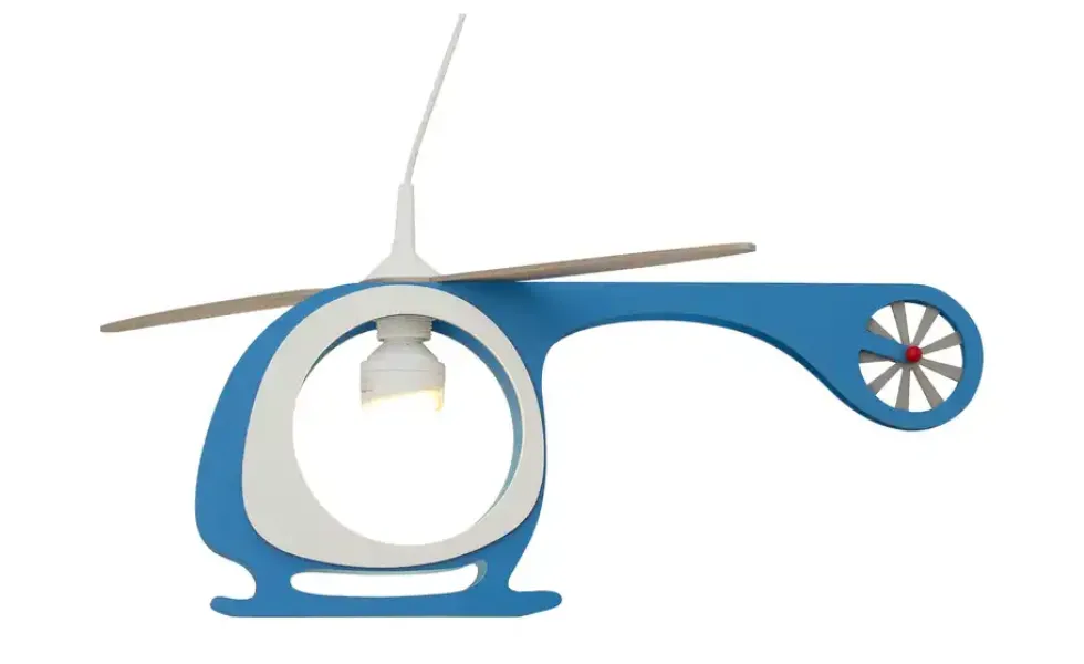 Pendelleuchte Hubschrauber Holz blau, weiß