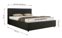 Polsterbett 140x200 Schwarz mit Bettkasten Pavo Classic