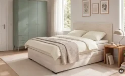 smart Boxbett mit Topper, Cordbezug, Beige Basic