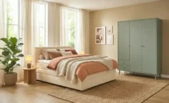 smart Boxbett mit Topper, Cordbezug, Beige Basic